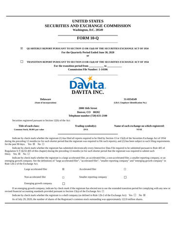 Thumbnail DaVita Quarterly Report 2020-q2