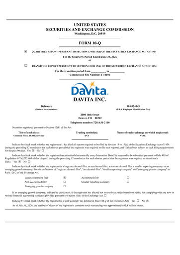 Thumbnail DaVita Quarterly Report 2026-q2