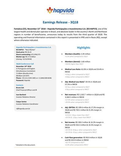 Thumbnail Hapvida Quarterly Report 2018-q3