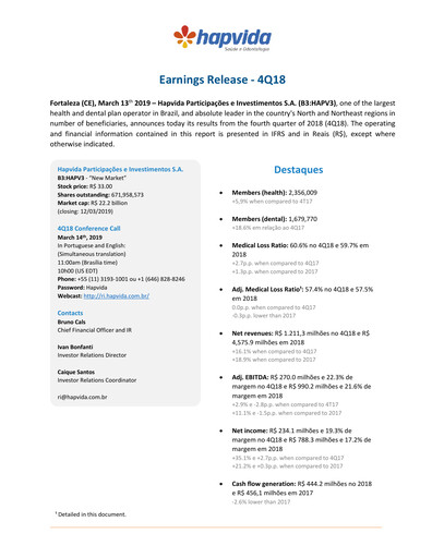 Thumbnail Hapvida Quarterly Report 2018-q4