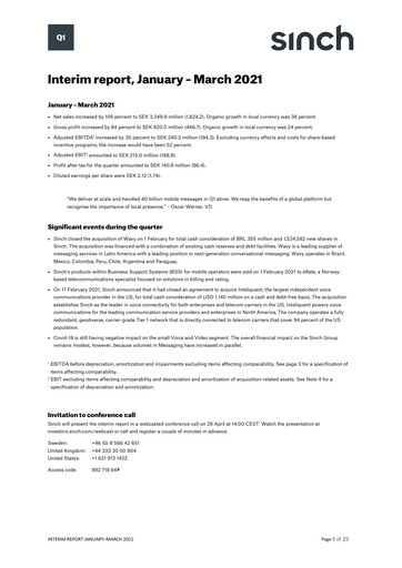 Thumbnail Sinch
 Quarterly Report 2021-q1