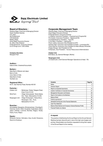 Thumbnail Bajaj Electricals
 Annual Report 2008-2009