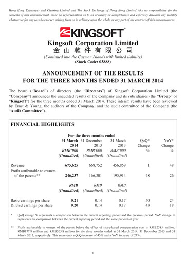 Thumbnail Kingsoft Quarterly Report 2014-q1