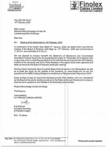 Vorschaubild Finolex Cables
 Quartalsbericht 2019-q3