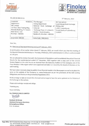 Vorschaubild Finolex Cables
 Quartalsbericht 2022-q3