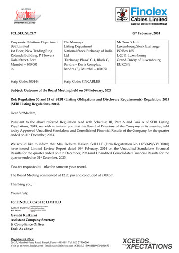 Vorschaubild Finolex Cables
 Quartalsbericht 2023-q3