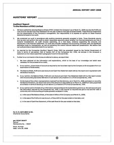 Thumbnail FDC India Annual Report 2007-2008