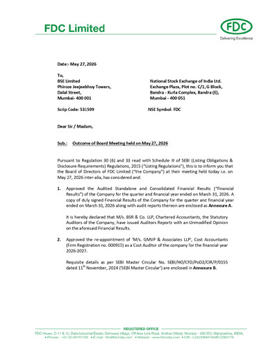 Miniature FDC India Rapport financier 2025-2026