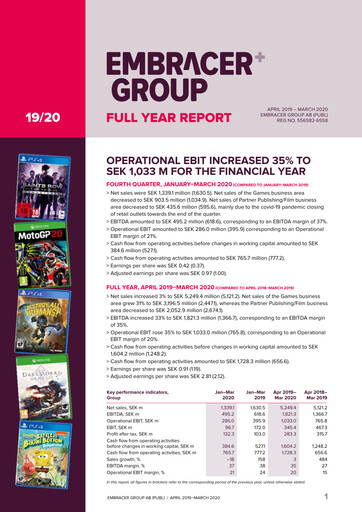 Thumbnail Embracer Group Financial Statement 2019