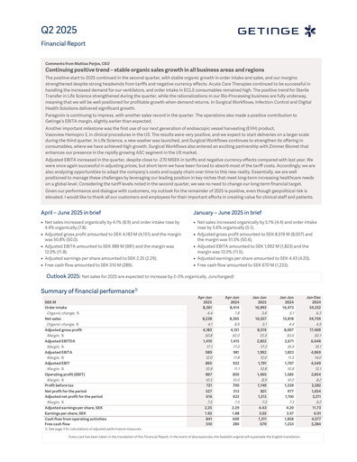 Thumbnail Getinge Quarterly Report 2025-q2