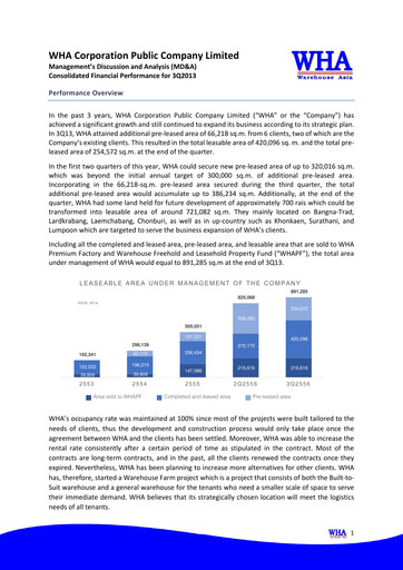 Vorschaubild WHA Corporation Quartalsbericht 2013-q3