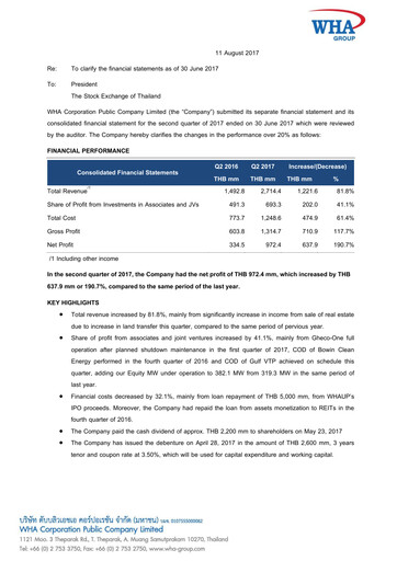 Vorschaubild WHA Corporation Quartalsbericht 2017-q2