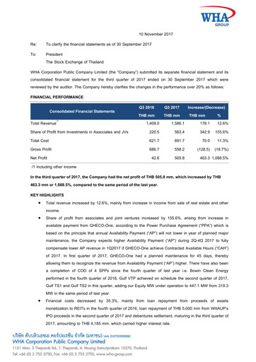 Vorschaubild WHA Corporation Quartalsbericht 2017-q3