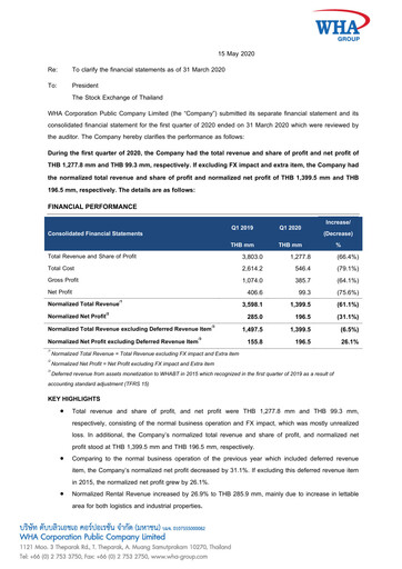 Vorschaubild WHA Corporation Quartalsbericht 2020-q1
