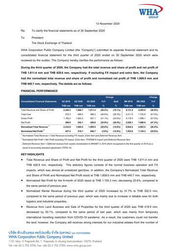 Vorschaubild WHA Corporation Quartalsbericht 2020-q3