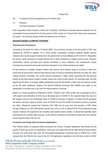 Vorschaubild WHA Corporation Quartalsbericht 2021-q1
