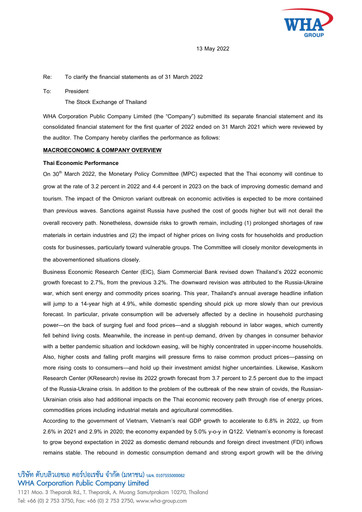 Vorschaubild WHA Corporation Quartalsbericht 2022-q1