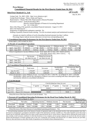Thumbnail Shin-Etsu Chemical Financial Statement 2011-q1