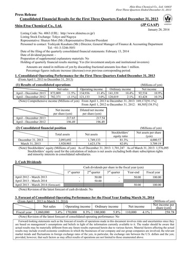 Thumbnail Shin-Etsu Chemical Financial Statement 2013-9m