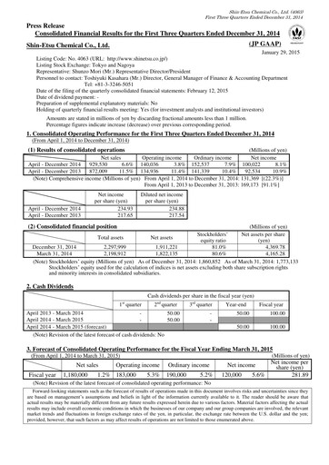 Thumbnail Shin-Etsu Chemical Financial Statement 2014-9m