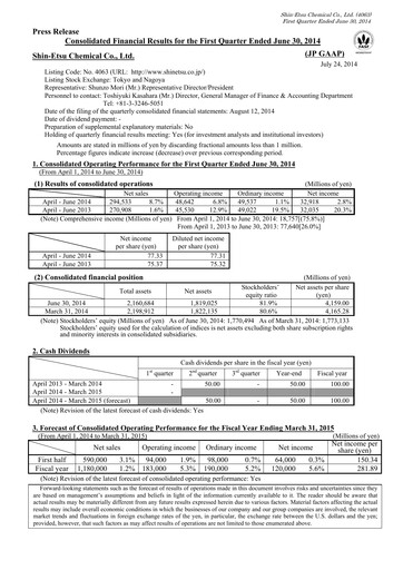 Thumbnail Shin-Etsu Chemical Financial Statement 2014-q1