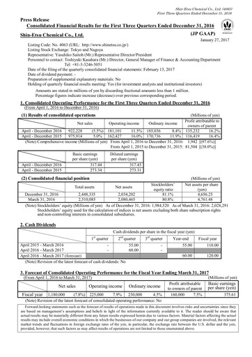 Thumbnail Shin-Etsu Chemical Financial Statement 2016-9m