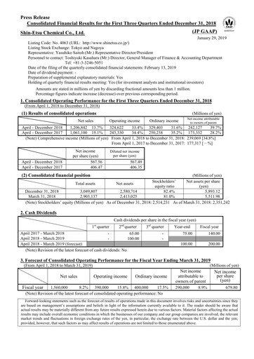Thumbnail Shin-Etsu Chemical Financial Statement 2018-9m
