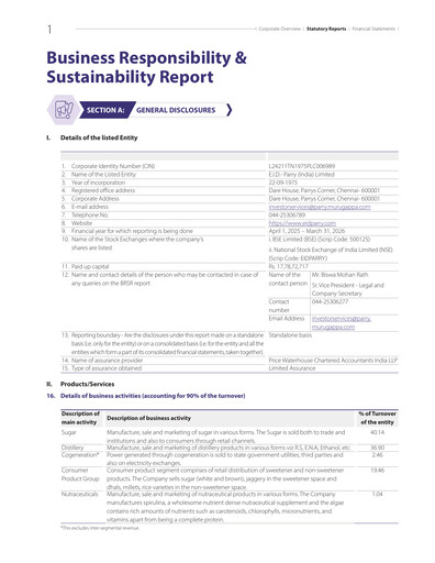 Miniature East India Distilleries Parry Rapport ESG 2025-2026