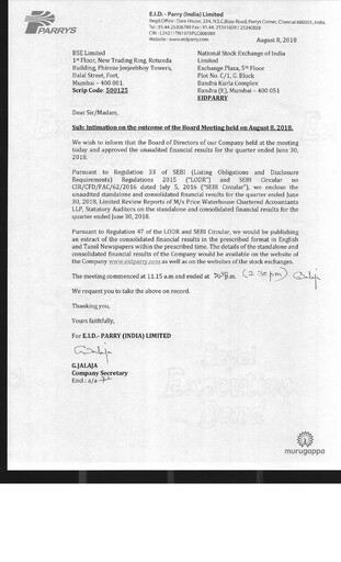 Thumbnail East India Distilleries Parry Quarterly Report 2018-q1