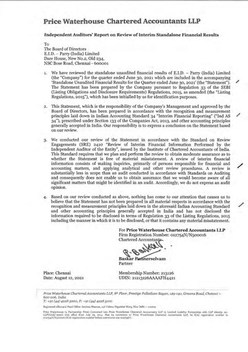 Thumbnail East India Distilleries Parry Quarterly Report 2021-q1