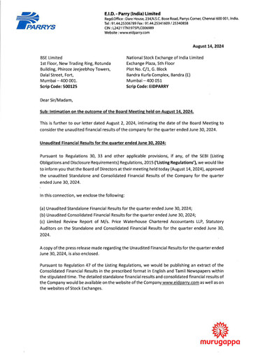 Thumbnail East India Distilleries Parry Quarterly Report 2024-q1