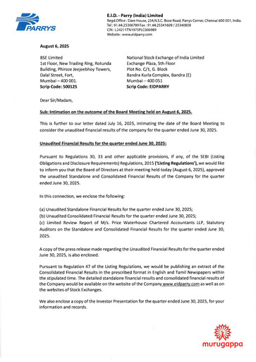 Thumbnail East India Distilleries Parry Quarterly Report 2025-q1