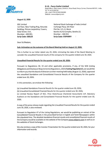 Thumbnail East India Distilleries Parry Quarterly Report 2026-q1