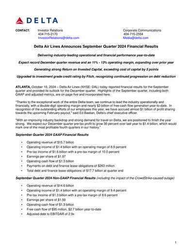 Vorschaubild Delta Air Lines Quartalsbericht 2024-q3
