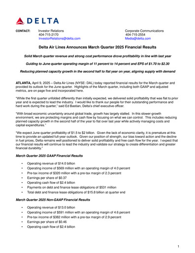 Vorschaubild Delta Air Lines Quartalsbericht 2025-q1
