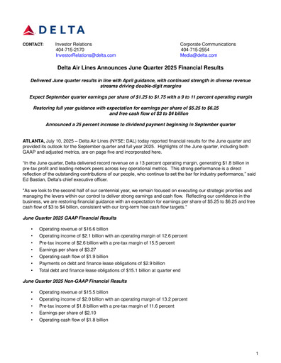 Vorschaubild Delta Air Lines Quartalsbericht 2025-q2