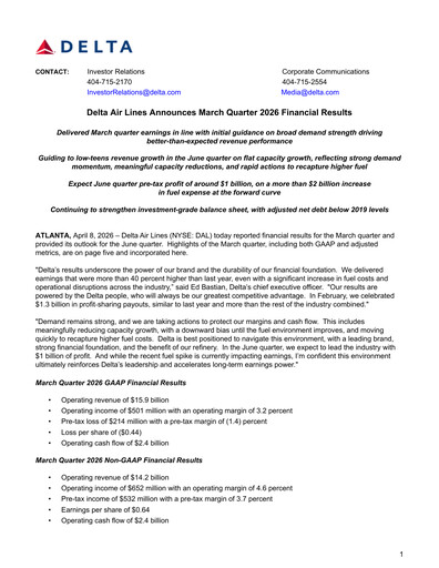 Vorschaubild Delta Air Lines Quartalsbericht 2026-q1