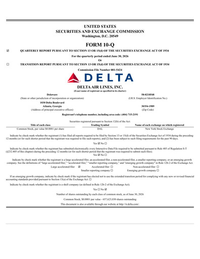 Vorschaubild Delta Air Lines Quartalsbericht 2026-q2