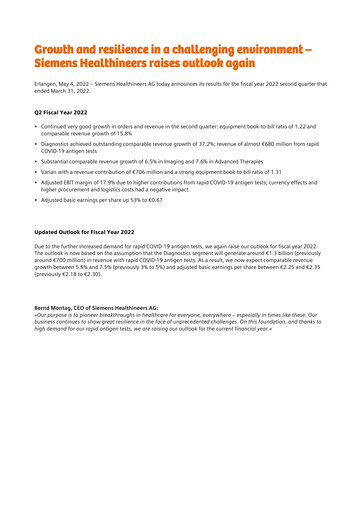 Thumbnail Siemens Healthineers Financial Statement 2022-q2