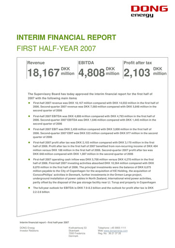 Thumbnail Ørsted Financial Report 2007-h1