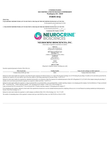 Thumbnail Neurocrine Biosciences
 Quarterly Report 2024-q2