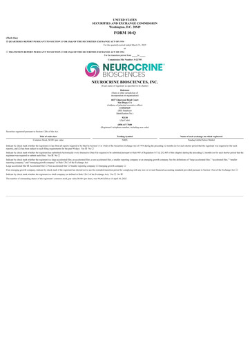 Thumbnail Neurocrine Biosciences
 Quarterly Report 2025-q1
