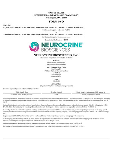 Thumbnail Neurocrine Biosciences
 Quarterly Report 2025-q2