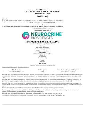 Thumbnail Neurocrine Biosciences
 Quarterly Report 2025-q3