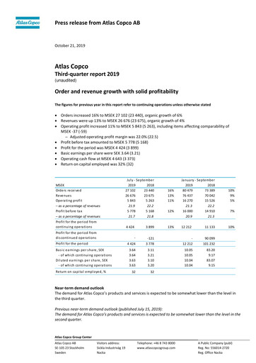 Thumbnail Atlas Copco
 Quarterly Report 2019-q3
