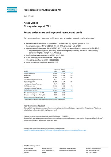Miniature Atlas Copco
 Rapport trimestriel 2021-q1