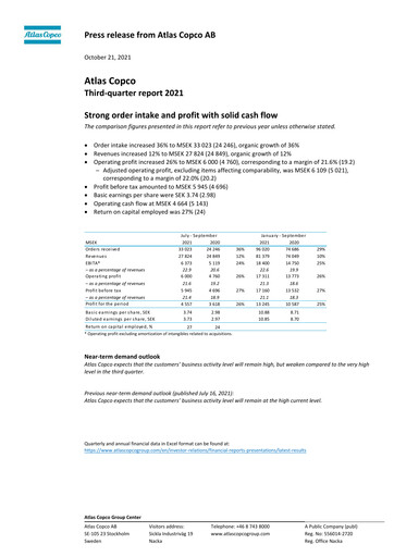 Miniature Atlas Copco
 Rapport trimestriel 2021-q3