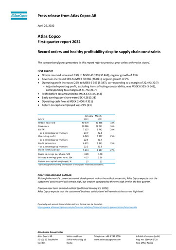 Miniature Atlas Copco
 Rapport trimestriel 2022-q1