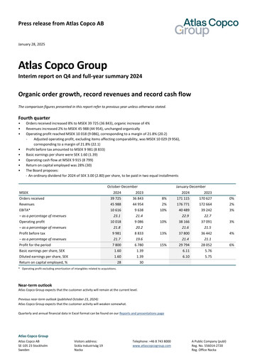 Miniature Atlas Copco
 Rapport trimestriel 2024-q4
