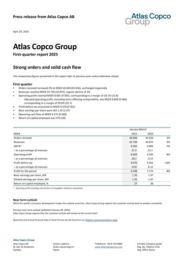Thumbnail Atlas Copco
 Quarterly Report 2025-q1
